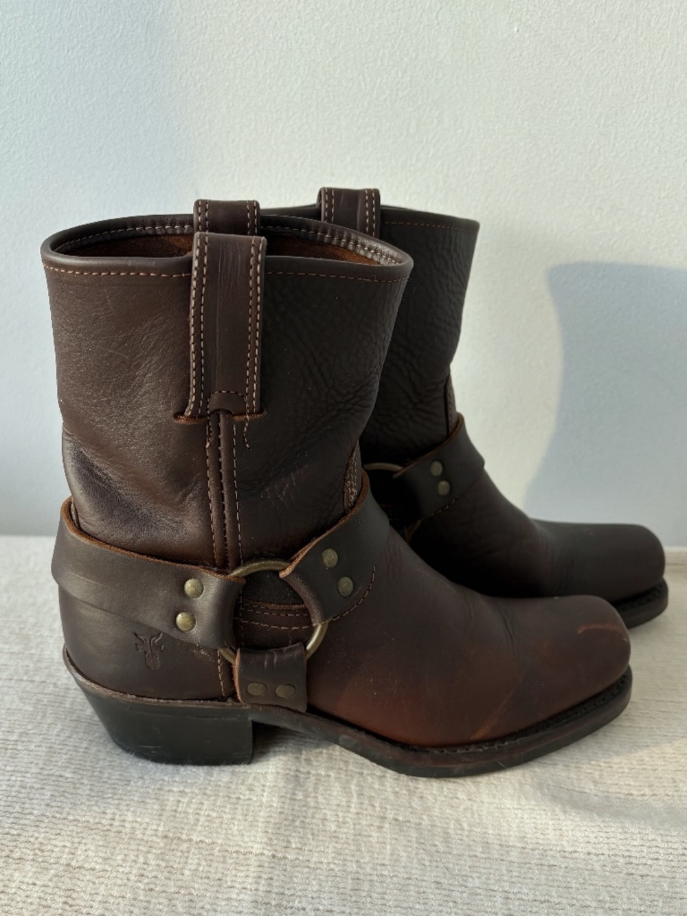 Vintage Frye Brown Leather Harness Moto Boots Size 7M